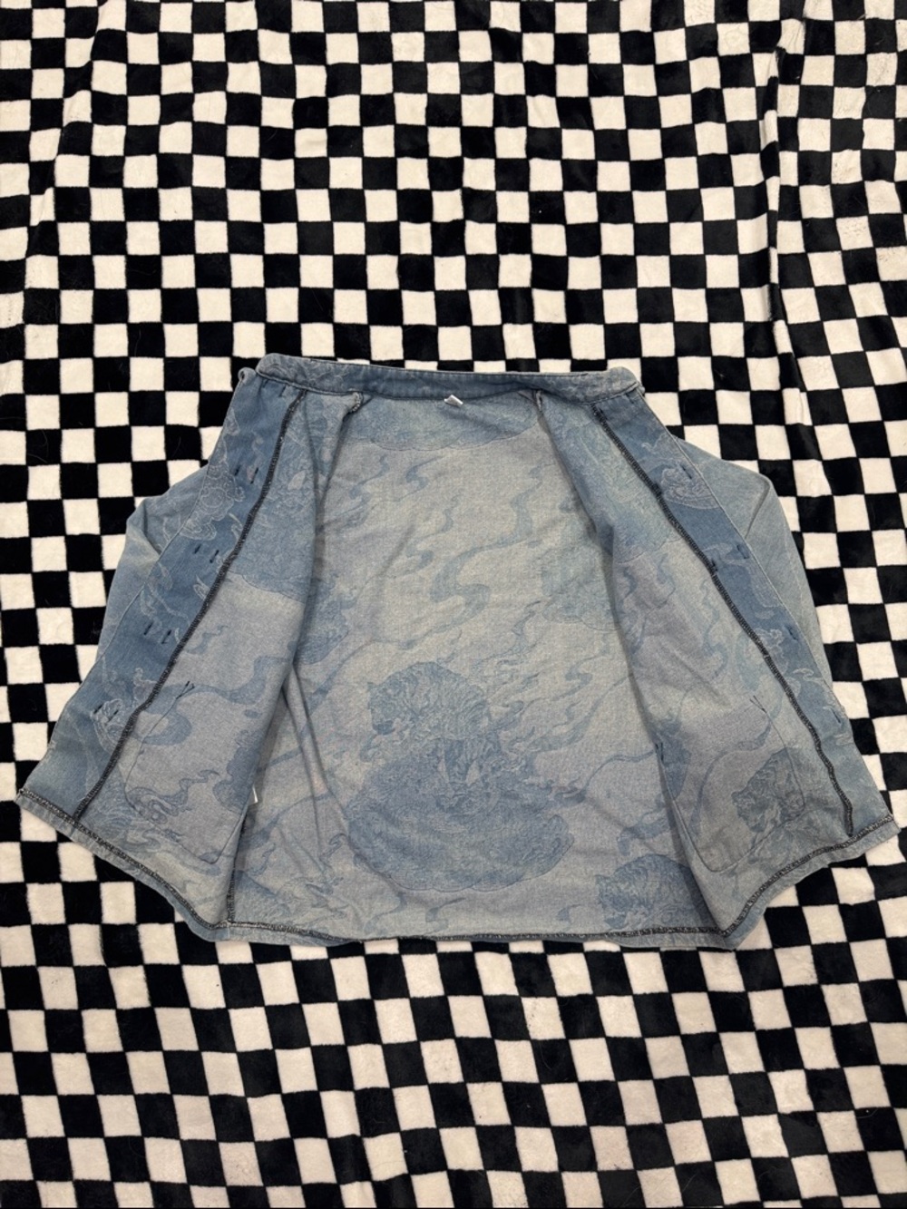 Blue Dragon-Pattern Denim Mandarin Jacket - Picture 6 of 8